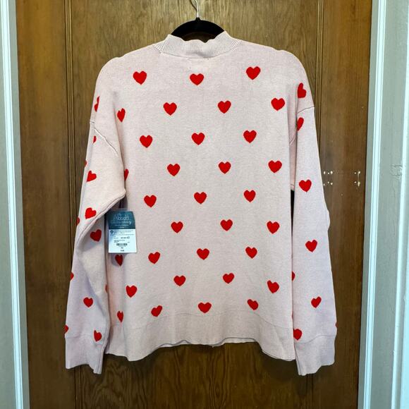NWT‎ Abbott Pink Heart Button Down Cardigan XS Oversized Valentine's Day Teacher - Picture 4 of 10